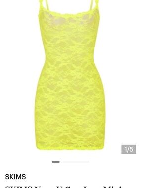 SKIMS Neon Lace Mini Slip Dress in Yellow